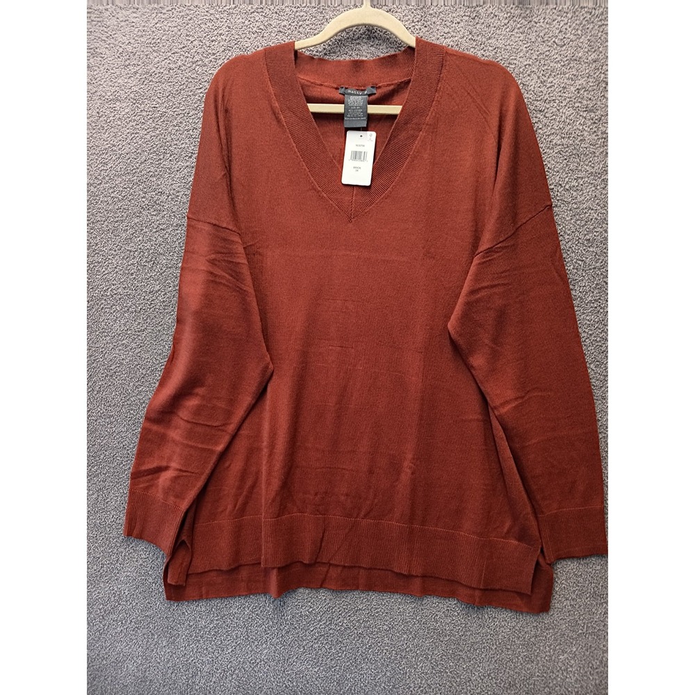Oversized V Neck Sweater Cozy Soft Knit Brick Red Relaxed Women 3X Matty M NWT